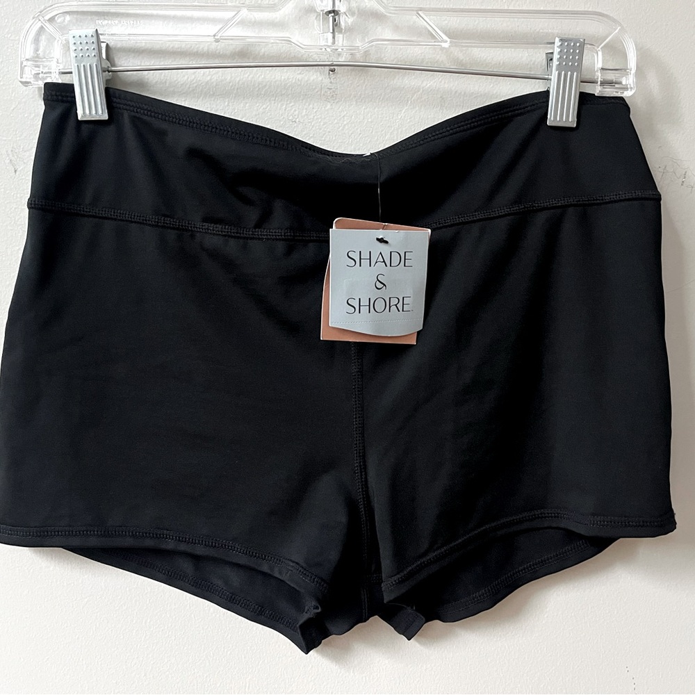 Shade & Shore Super High Rise Tummy Control Swim Short Bottoms Medium Black NWT